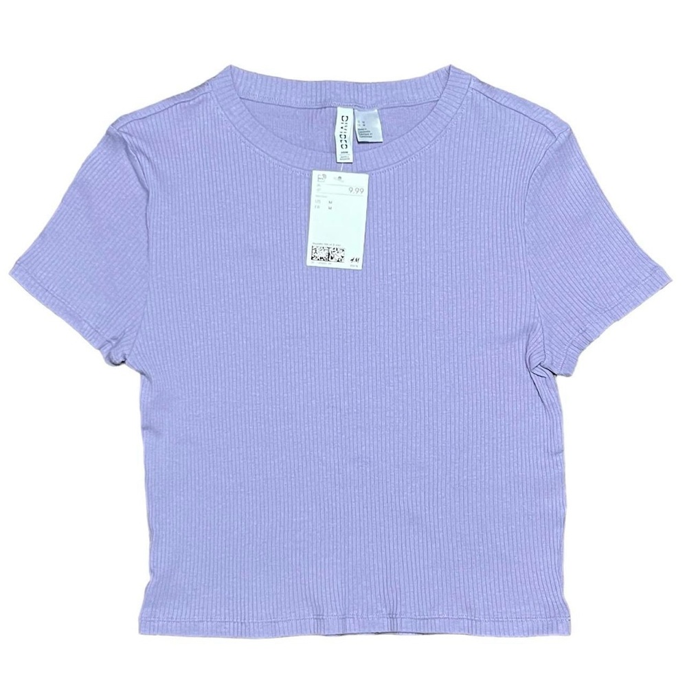 NWT H&M Divided Vertical Ribbed Knit Crop Top Lilac Purple Size Medium